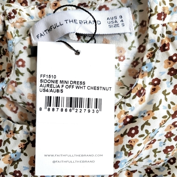 Faithfull The Brand Sidonie Aurelia Floral Off White Chestnut Mini Dress NWT 4 - Picture 14 of 17